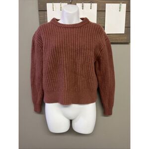 Wilfred Free Aritzia Cable Knit Crew Neck Wool Long Sleeve Sweater Mauve EUC
